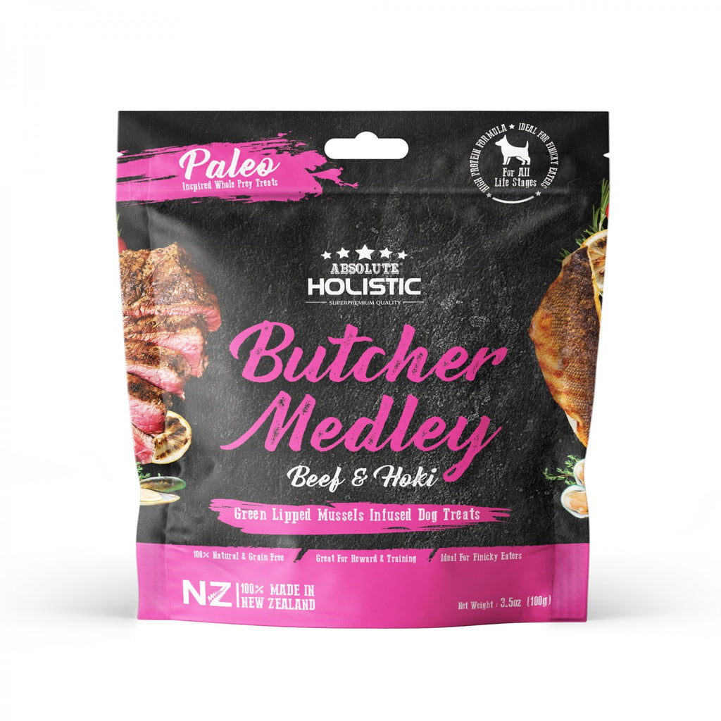 ABSOLUTE HOLISTIC Air Dried Dog Treats 100g - Butcher Medley BEEF & VENISON